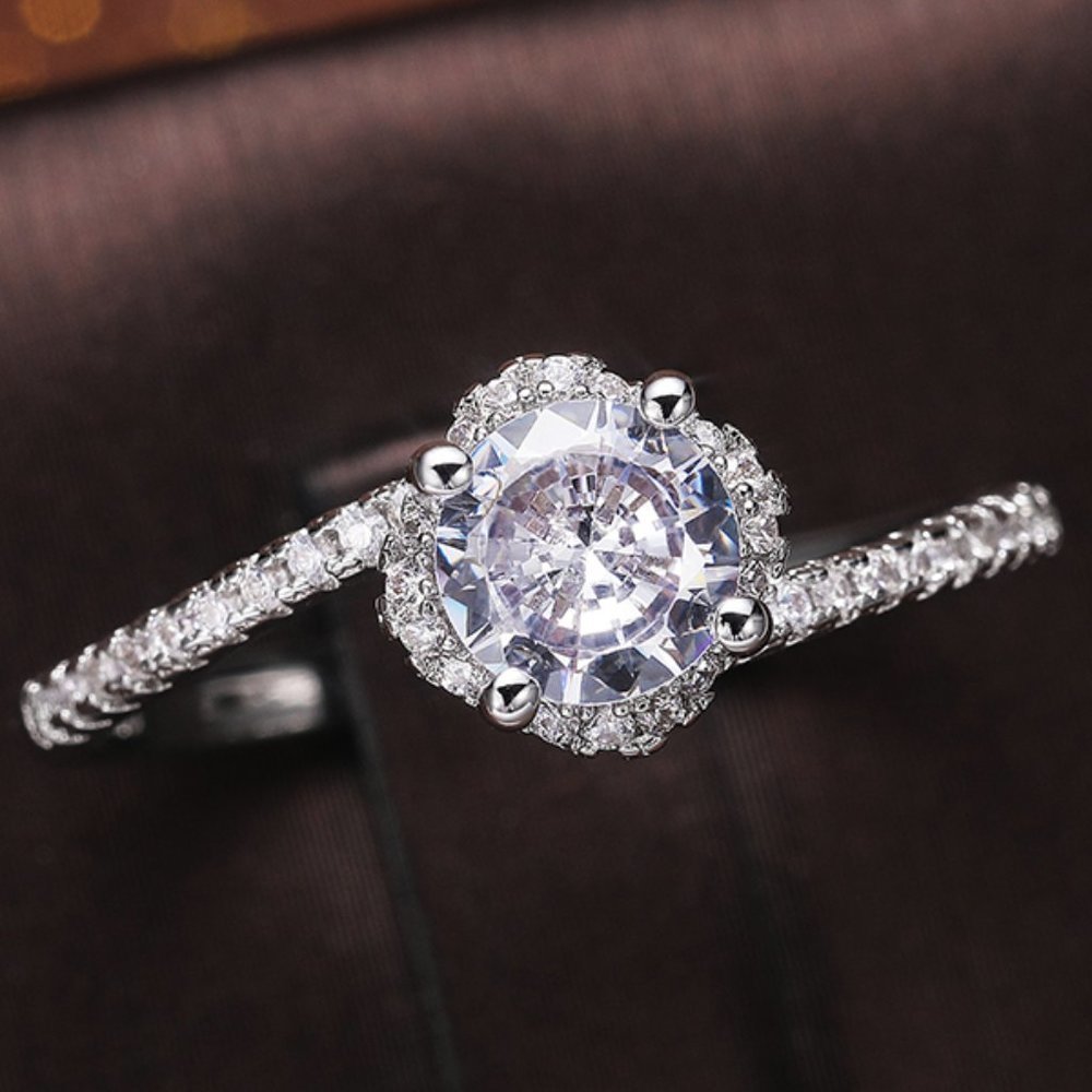 🔥Beautiful CZ Diamond Twisted Macro Pave Silver Pure Flower Wedding Ring, K844